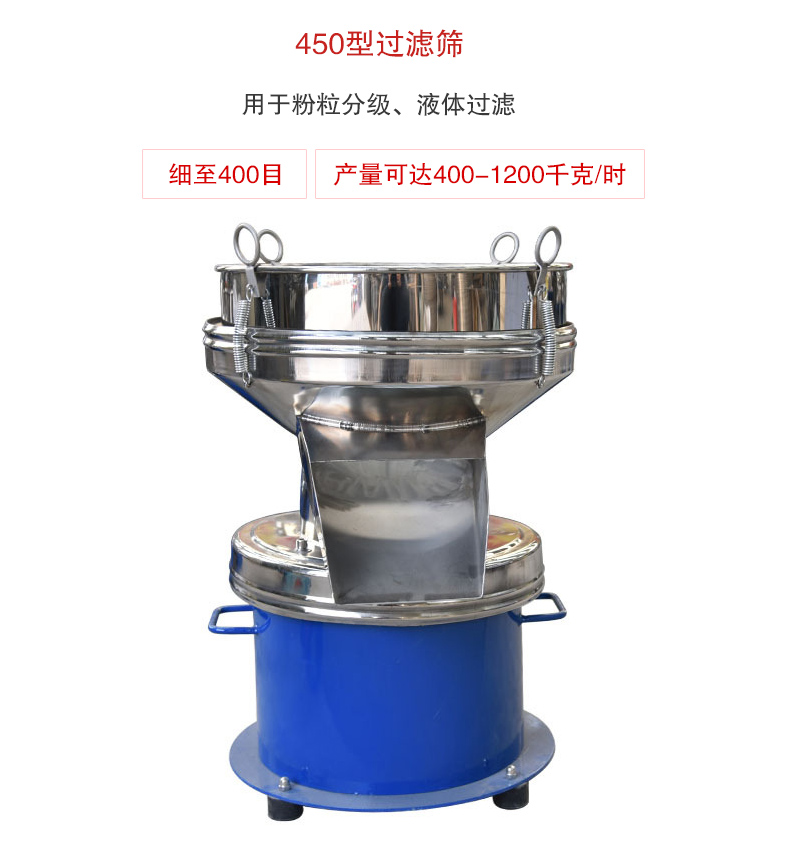 450型過濾篩用于粉粒分級(jí)、液體過濾